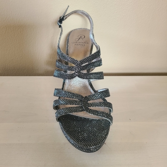 Shiny Silver Strappy Heels - Picture 2 of 7